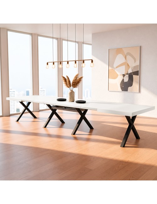 Tavolo Allungabile Milonga410 160 cm con Piano Bianco Spatolato e Gambe Incrociate Antracite