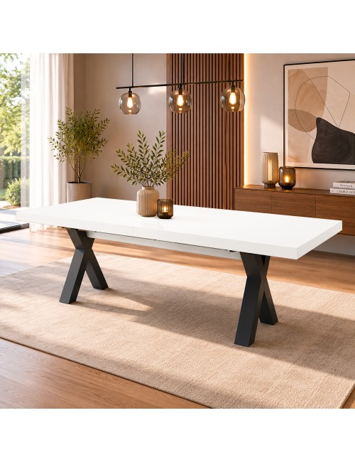 Tavolo Allungabile Milonga410 160 cm con Piano Bianco Spatolato e Gambe Incrociate Antracite