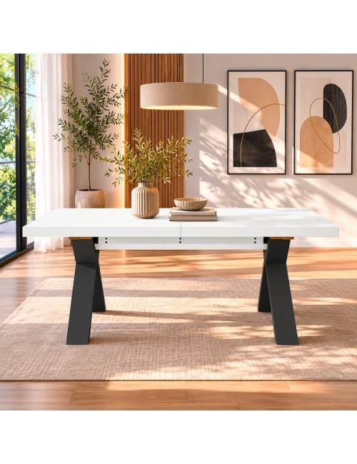Tavolo Allungabile Milonga410 160 cm con Piano Bianco Spatolato e Gambe Incrociate Antracite