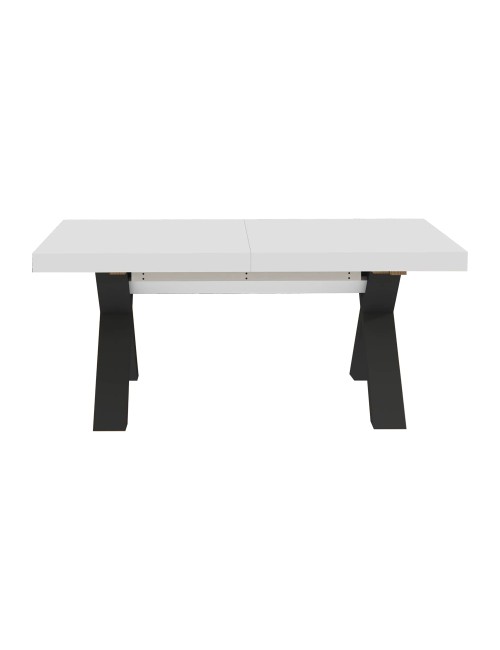 Tavolo Allungabile Milonga410 160 cm con Piano Bianco Spatolato e Gambe Incrociate Antracite