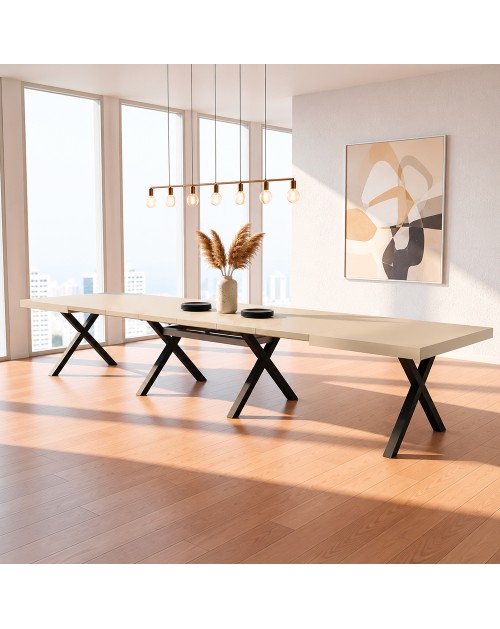 Tavolo Allungabile Milonga410 160 cm con Piano Cashmere e Gambe Incrociate Antracite