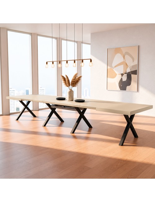 Tavolo Allungabile Milonga410 160 cm con Piano Cashmere e Gambe Incrociate Antracite