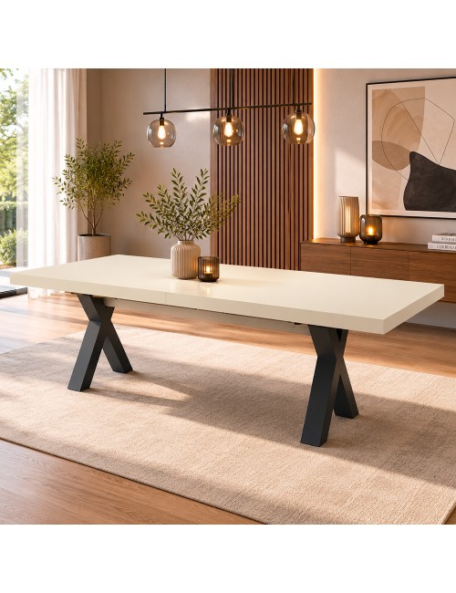 Tavolo Allungabile Milonga410 160 cm con Piano Cashmere e Gambe Incrociate Antracite