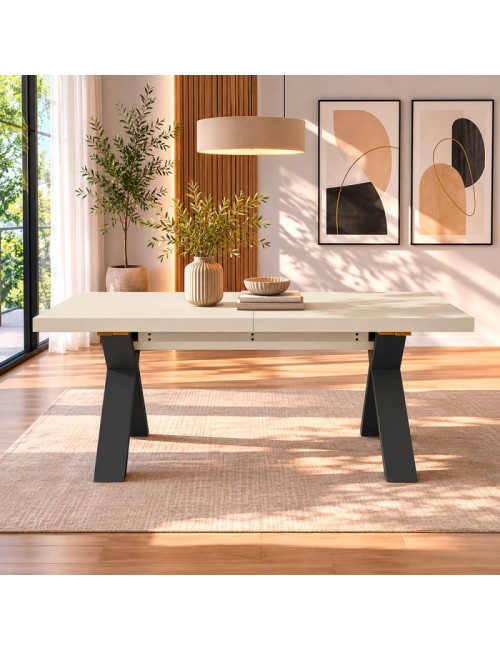 Tavolo Allungabile Milonga410 160 cm con Piano Cashmere e Gambe Incrociate Antracite