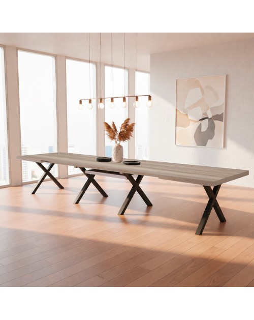 Tavolo Allungabile Milonga410 160 cm con Piano Olmo e Gambe Incrociate Antracite