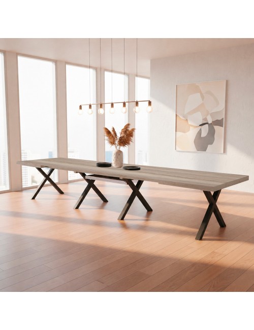 Tavolo Allungabile Milonga410 160 cm con Piano Olmo e Gambe Incrociate Antracite