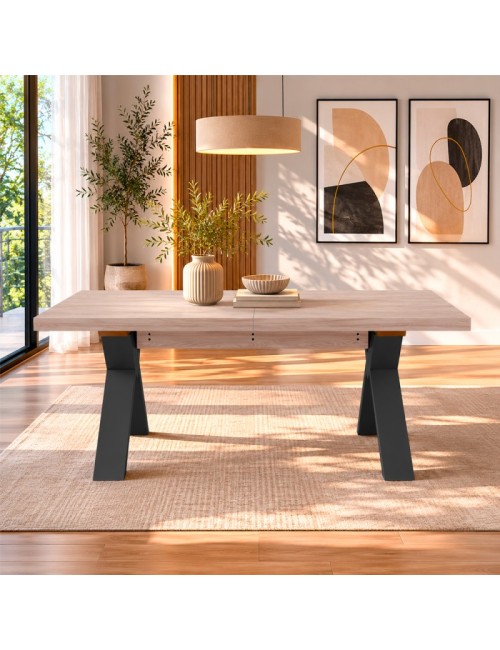 Tavolo Allungabile Milonga410 160 cm con Piano Olmo e Gambe Incrociate Antracite