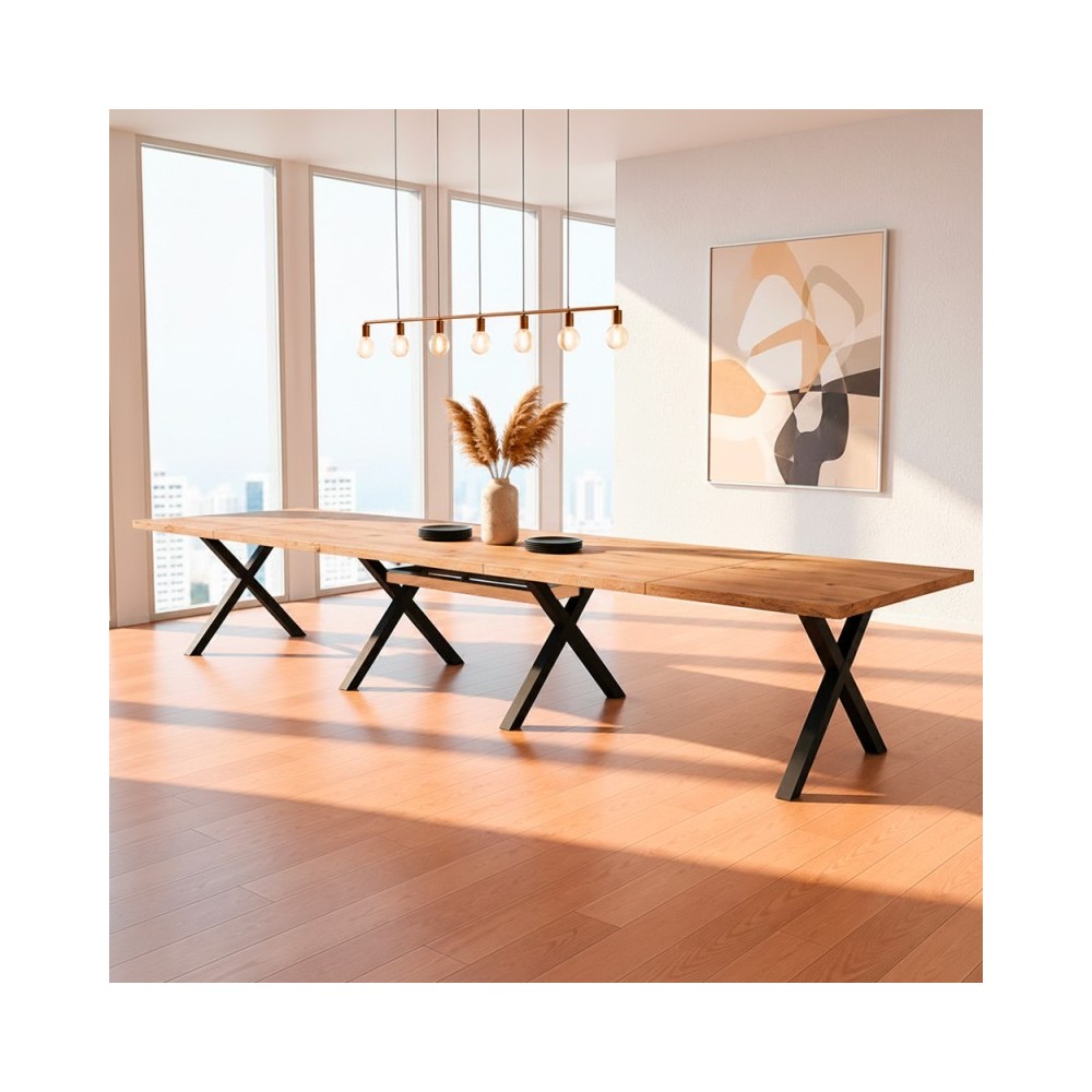 Tavolo Allungabile Milonga410 160 cm con Piano Rovere nodato e Gambe Incrociate Antracite