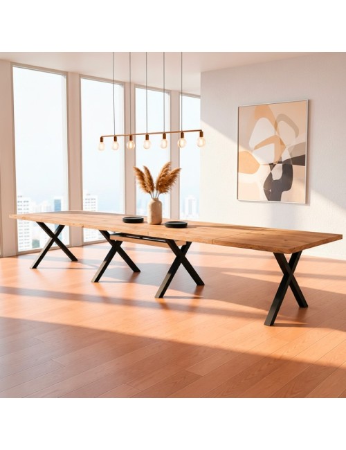 Tavolo Allungabile Milonga410 160 cm con Piano Rovere nodato e Gambe Incrociate Antracite