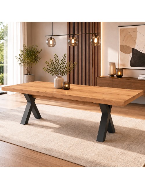 Tavolo Allungabile Milonga410 160 cm con Piano Rovere nodato e Gambe Incrociate Antracite