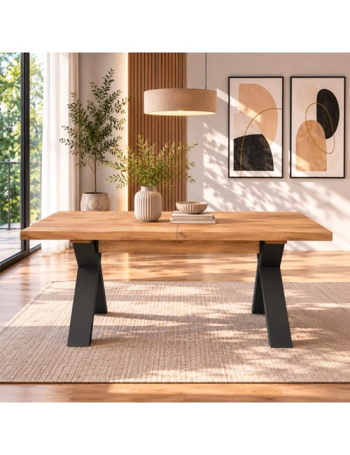 Tavolo Allungabile Milonga410 160 cm con Piano Rovere nodato e Gambe Incrociate Antracite