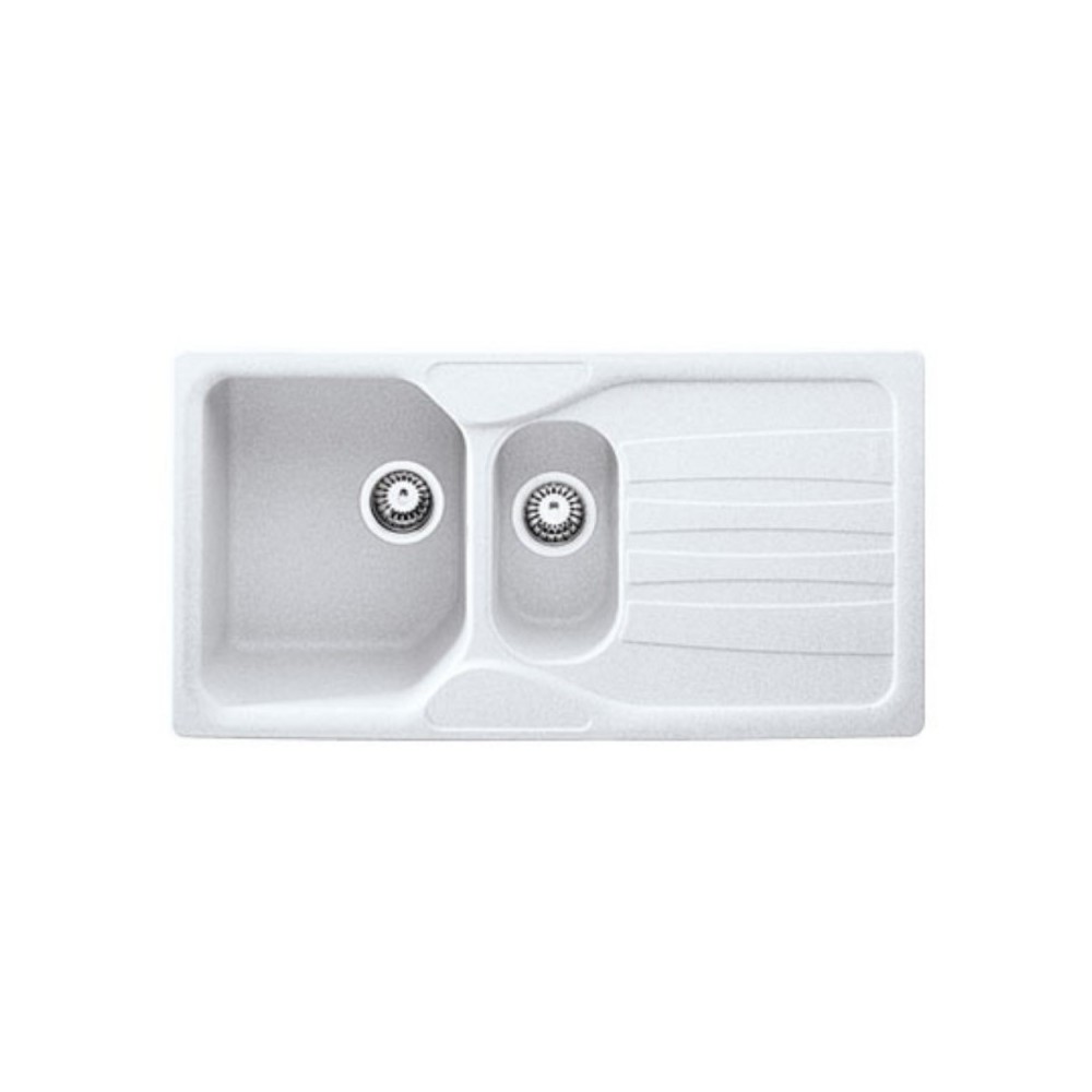 Lavello cucina 2 vasche Franke Calypso COG651 bianco gocciolatoio reversibile 97x50 cm.