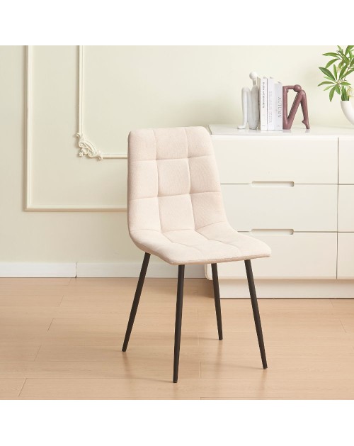 Set 6 Sedie imbottite in tessuto beige Fender con gambe in metallo nero