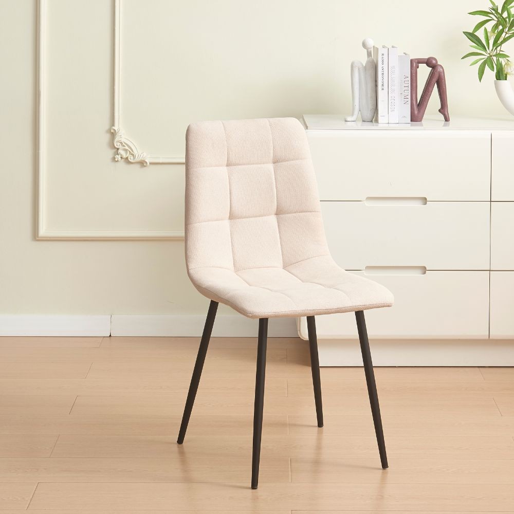 Set 6 Sedie imbottite in tessuto beige Fender con gambe in metallo nero