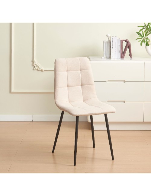 Set 6 Sedie imbottite in tessuto beige Fender con gambe in metallo nero