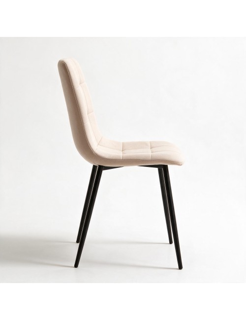 Set 6 Sedie imbottite in tessuto beige Fender con gambe in metallo nero