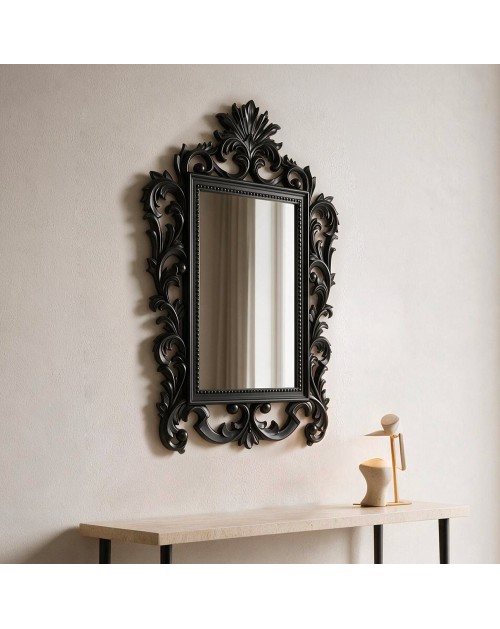 Specchio stile barocco con cornice Intagliata polipropilene nero 62x86H SPECCHIO1