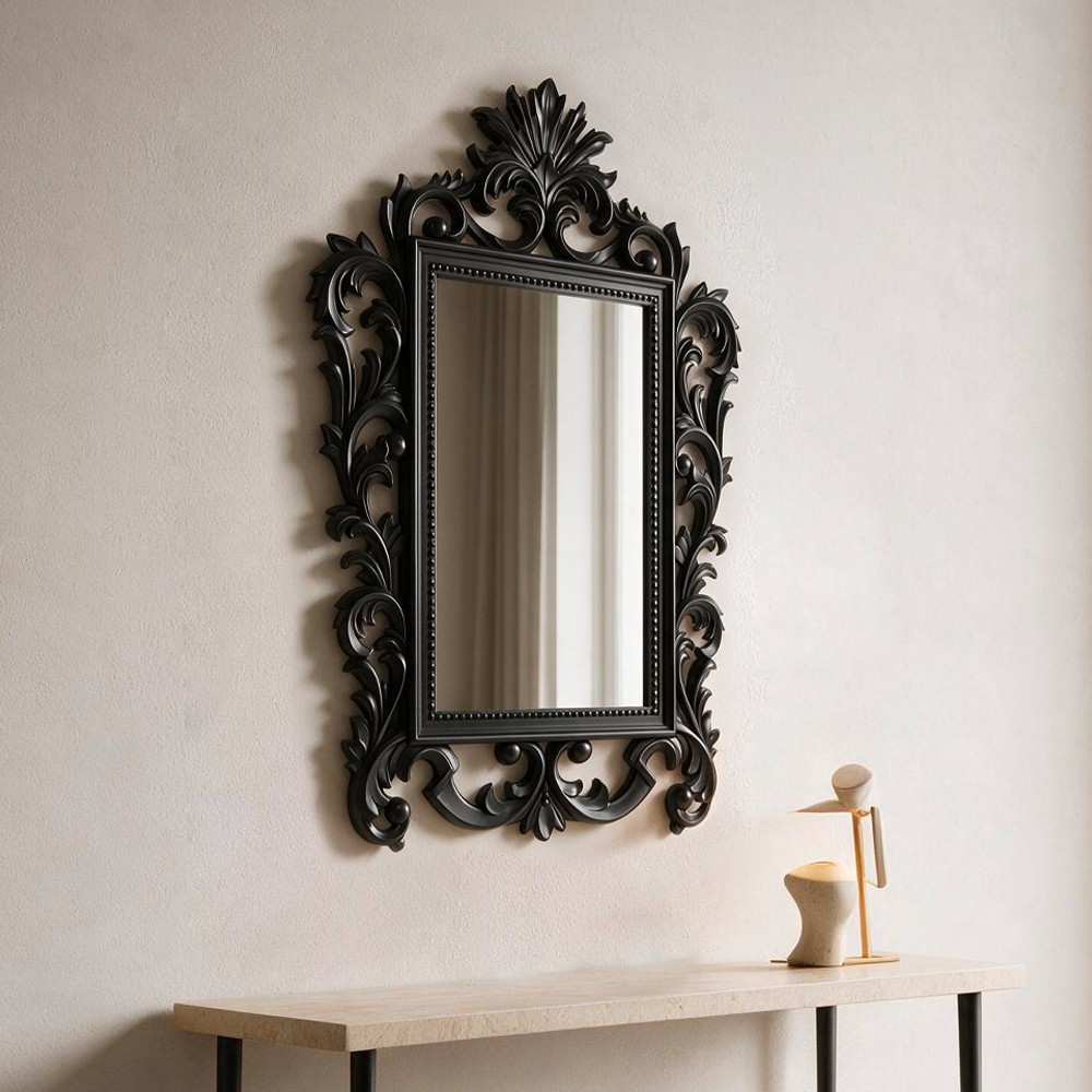 Specchio stile barocco con cornice Intagliata polipropilene nero 62x86H SPECCHIO1
