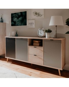Credenza Epik 52 3 Ante 2 Cassetti 180x40x88,3 Rovere Antracite Grigio