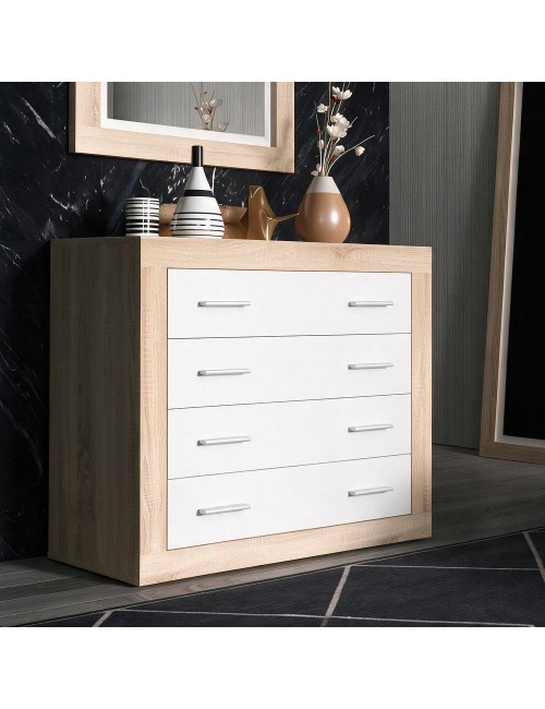 Cassettiera 4 Cassetti Rovere con Frontali Colore Bianco Sara 98x40x82h