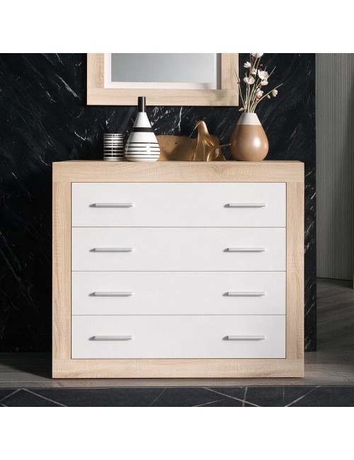 Cassettiera 4 Cassetti Rovere con Frontali Colore Bianco Sara 98x40x82h