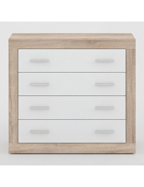 Cassettiera 4 Cassetti Rovere con Frontali Colore Bianco Sara 98x40x82h