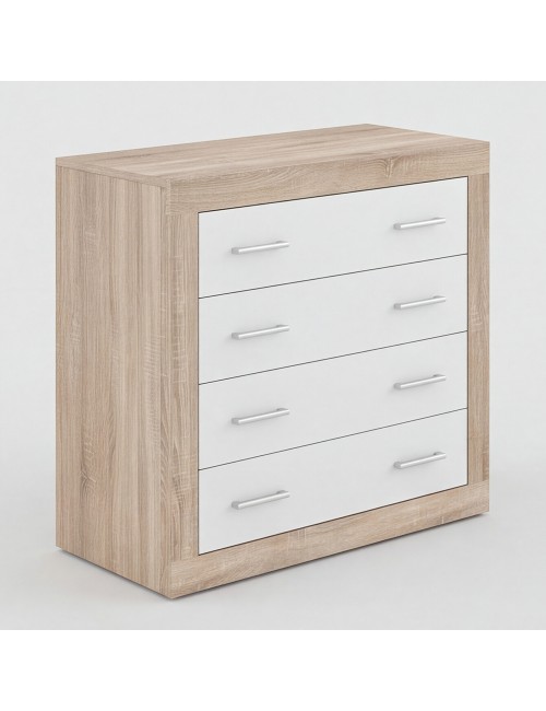 Cassettiera 4 Cassetti Rovere con Frontali Colore Bianco Sara 98x40x82h
