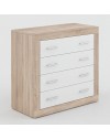 Cassettiera comò 4 cassetti rovere con frontali colore bianco Sara 98x40x82h