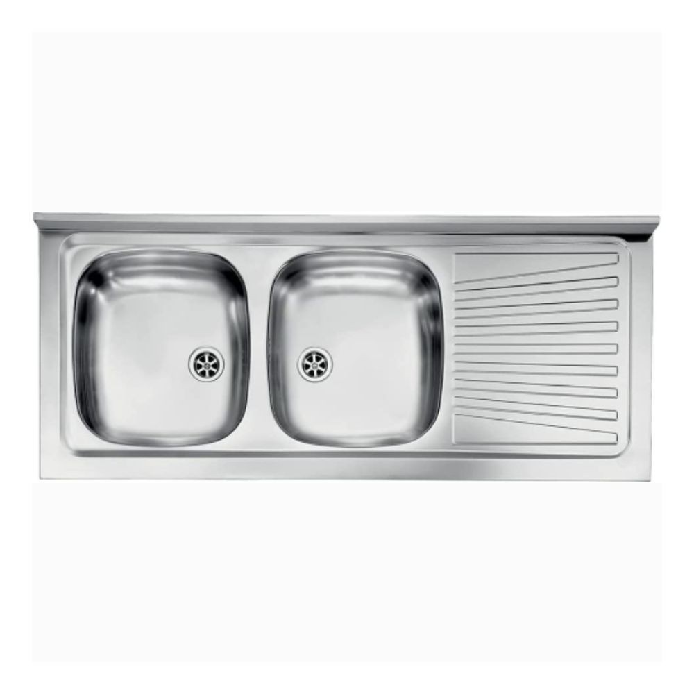 Lavello appoggio 120x50 2 vasche e gocciolatoio destro Mondial inox