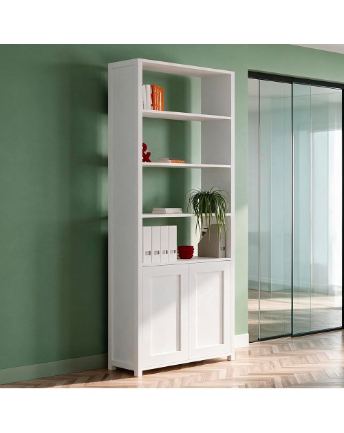 Libreria Miraflor con 2 ante e 4 vani a giorno colore bianco 98.7x35.2x230H