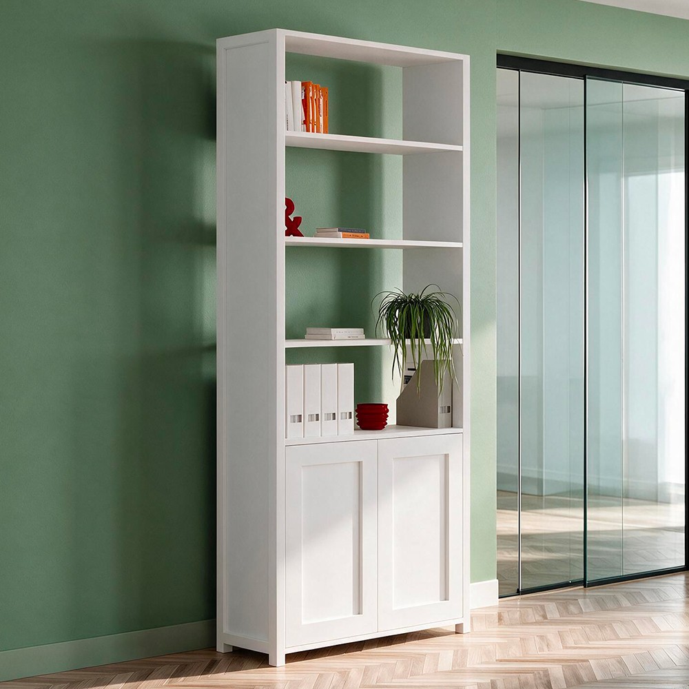 Libreria Miraflor con 2 ante e 4 vani a giorno colore bianco 98.7x35.2x230H