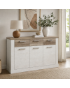 Madia Flux 3 ante e 3 cassetti 140 cm pino bianco con top rovere antico