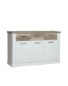 Madia Flux 3 ante e 3 cassetti 140 cm pino bianco con top rovere antico