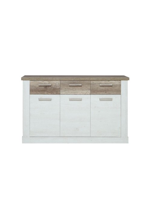Madia Flux 3 ante e 3 cassetti 140 cm pino bianco con top rovere antico