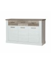 Madia Flux 3 ante e 3 cassetti 140 cm pino bianco con top rovere antico