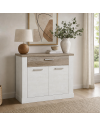 Madia Flux 2 ante e 1 cassetto 101 cm pino bianco con top rovere antico