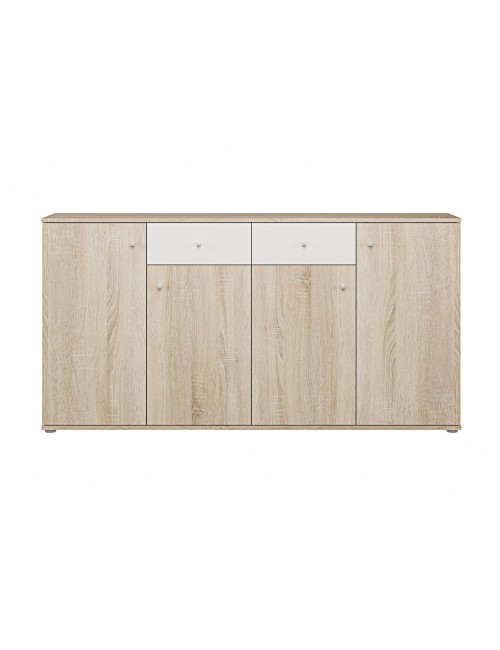 Madia Nilo con 4 ante e 2 cassetti in rovere e bianco 159 cm