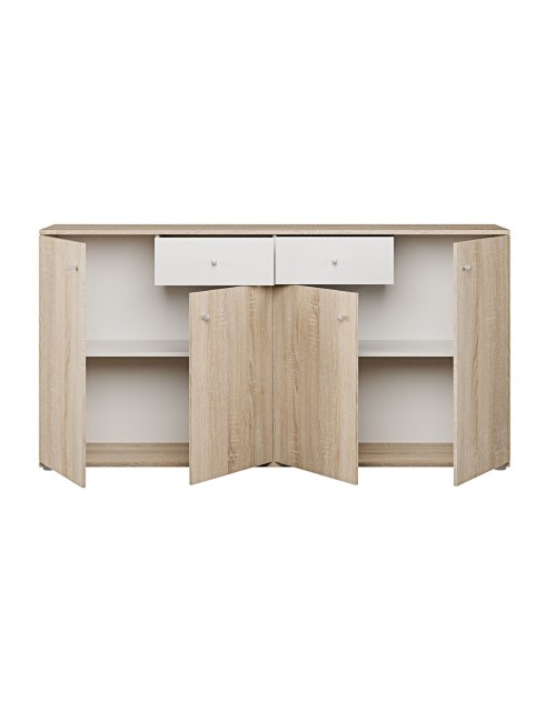 Madia Nilo con 4 ante e 2 cassetti in rovere e bianco 159 cm