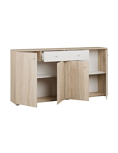 Madia Nilo con 4 ante e 2 cassetti in rovere e bianco 159 cm