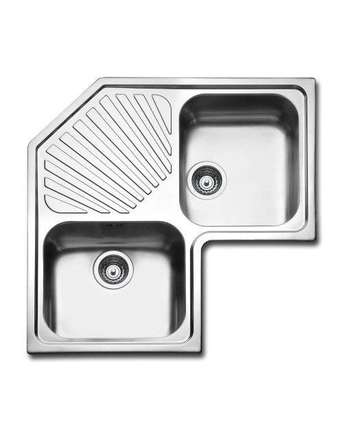 Lavello angolare da incasso ROAN2IBC 2 vasche e gocciolatoio 83x83 cm. inox