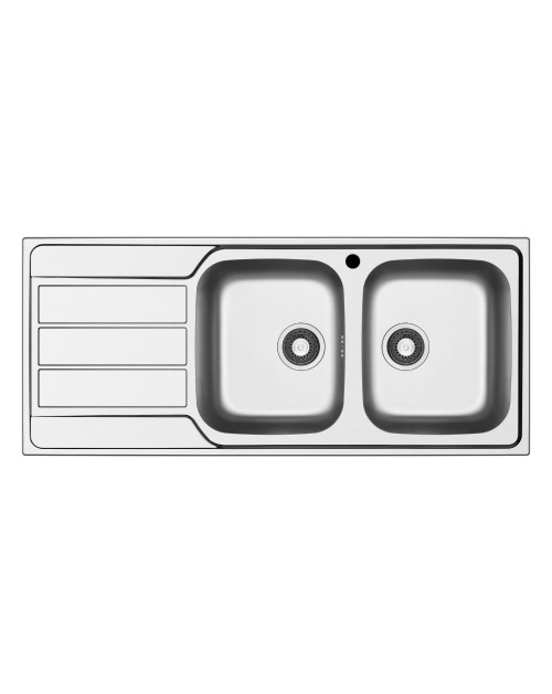 Lavello da incasso Tirreno116 in acciaio inox 2 vasche e gocciolatoio sinistro 116x50x18H