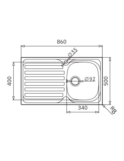 Lavello da incasso Adriatico861 monostampo 1 vasca e gocciolatoio sinistro inox