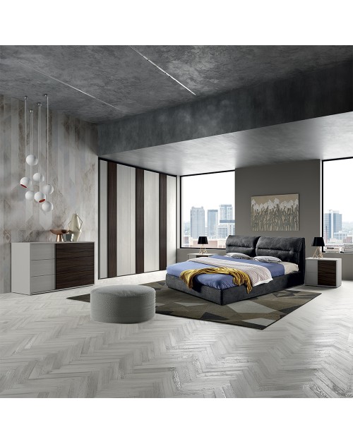 Camera da letto grigio frassinato con inserti noce scuro Cecilia
