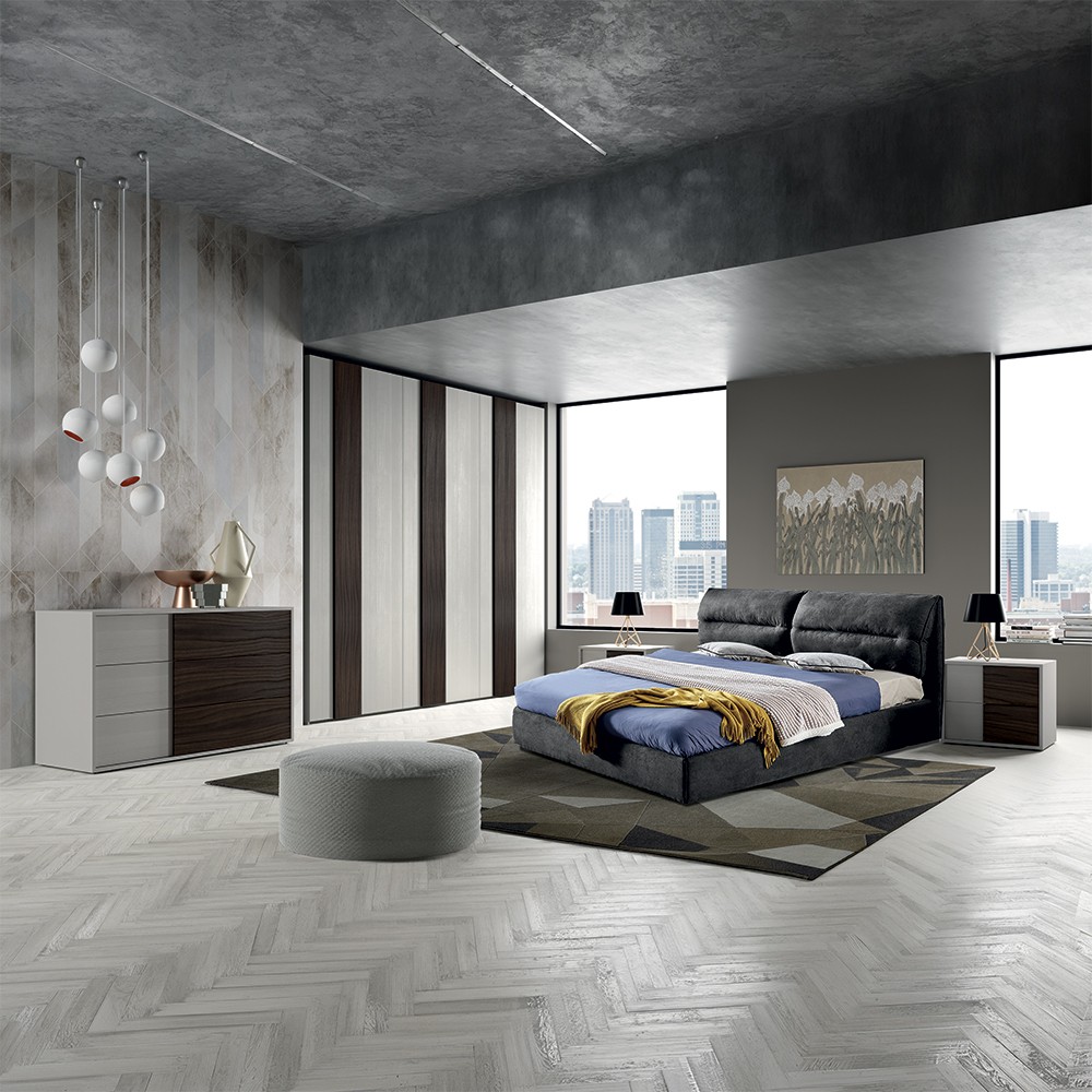 Camera da letto grigio frassinato con inserti noce scuro Cecilia