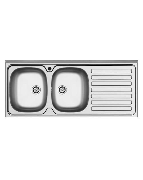 Lavello da appoggio Mediterraneo120 2 vasche e gocciolatoio destro con alzatina inox