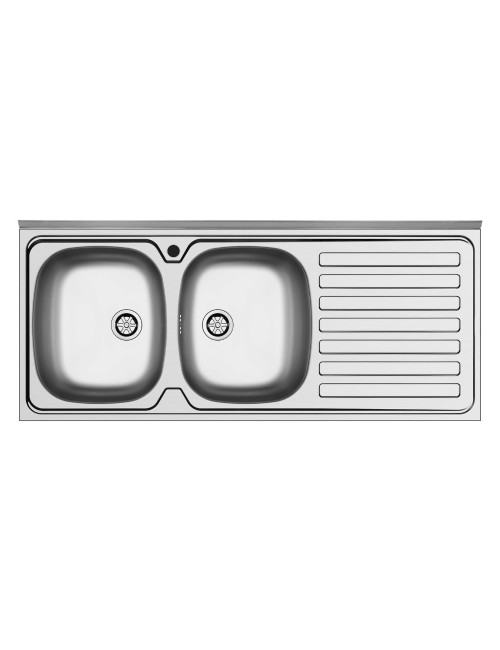Lavello da appoggio Mediterraneo120 2 vasche e gocciolatoio destro con alzatina inox