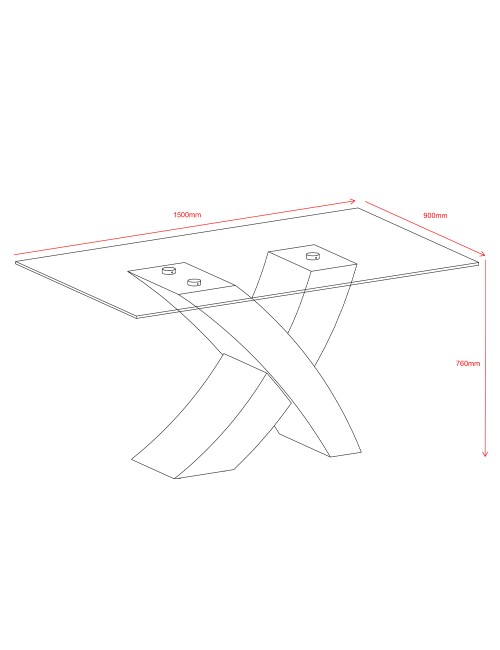 Tavolo fisso Duncan piano in vetro e gambe incrociate 150x90x76H