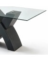 Tavolo fisso Duncan con piano in vetro e gambe incrociate effetto legno nero 150x90x76H