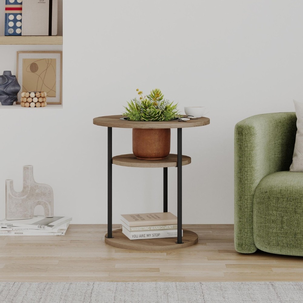 Tavolino da Salotto Grova 50x50 cm con Piano Forato Porta Piante in noce e Metallo Nero