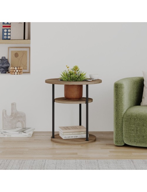 Tavolino da Salotto Grova 50x50 cm con Piano Forato Porta Piante in noce e Metallo Nero